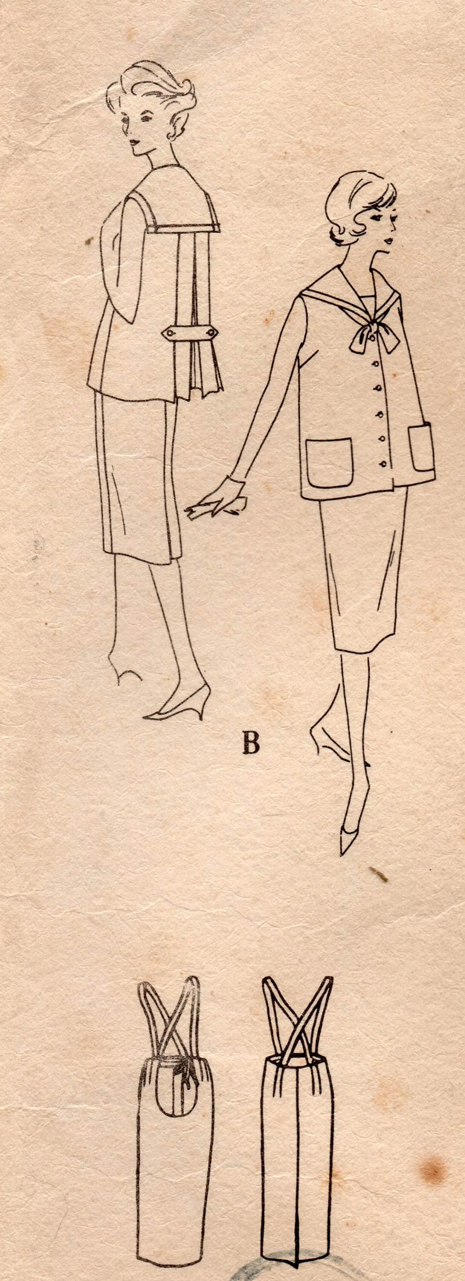Vogue 9509 Womens Sailor Collar Maternity Dress Top & Skirt 1950s Vintage Sewing Pattern Bust 32 inches UNUSED Factory Folded