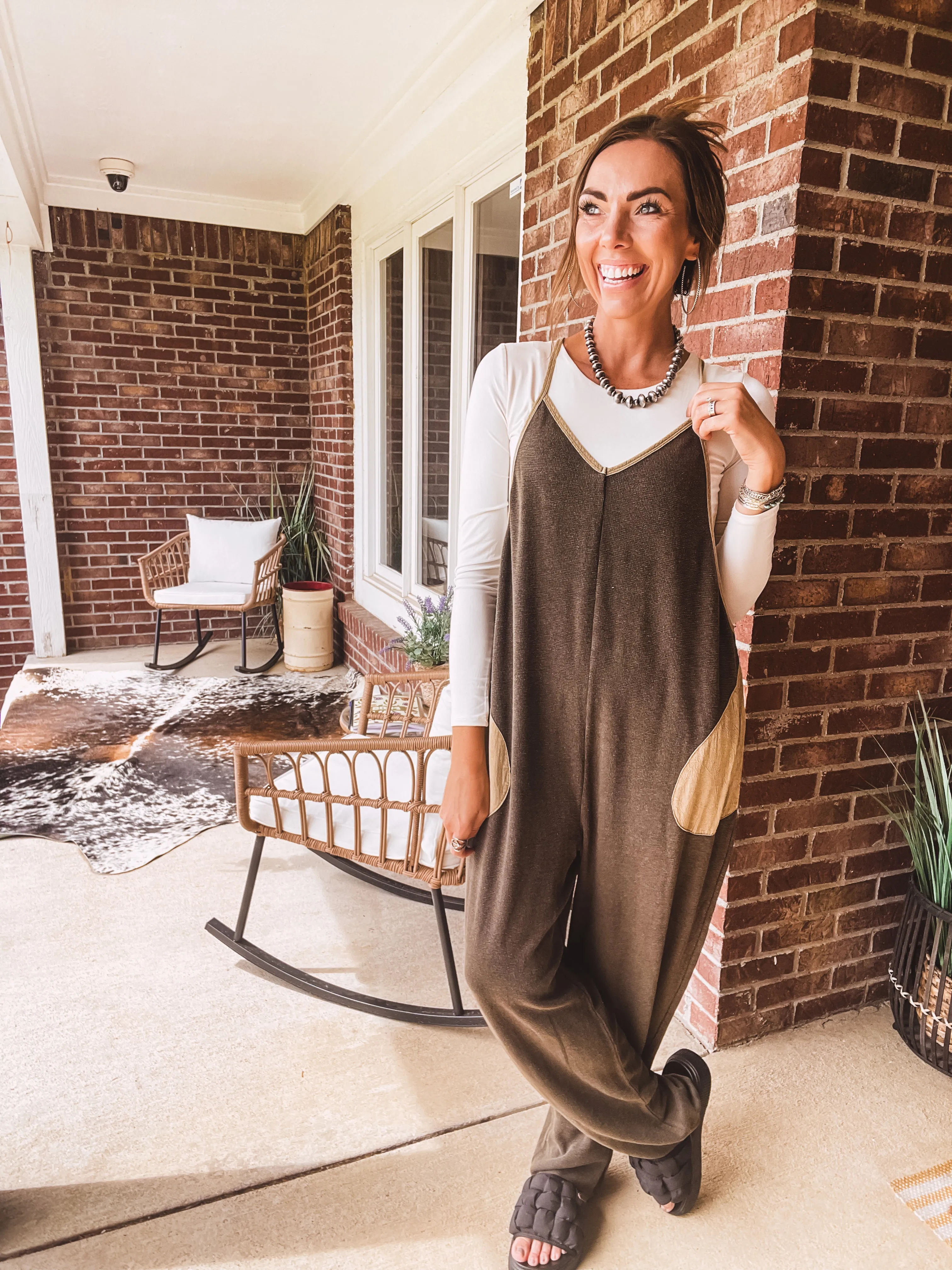 Washed Olive Thermal Jumpsuit Contrast Pocket