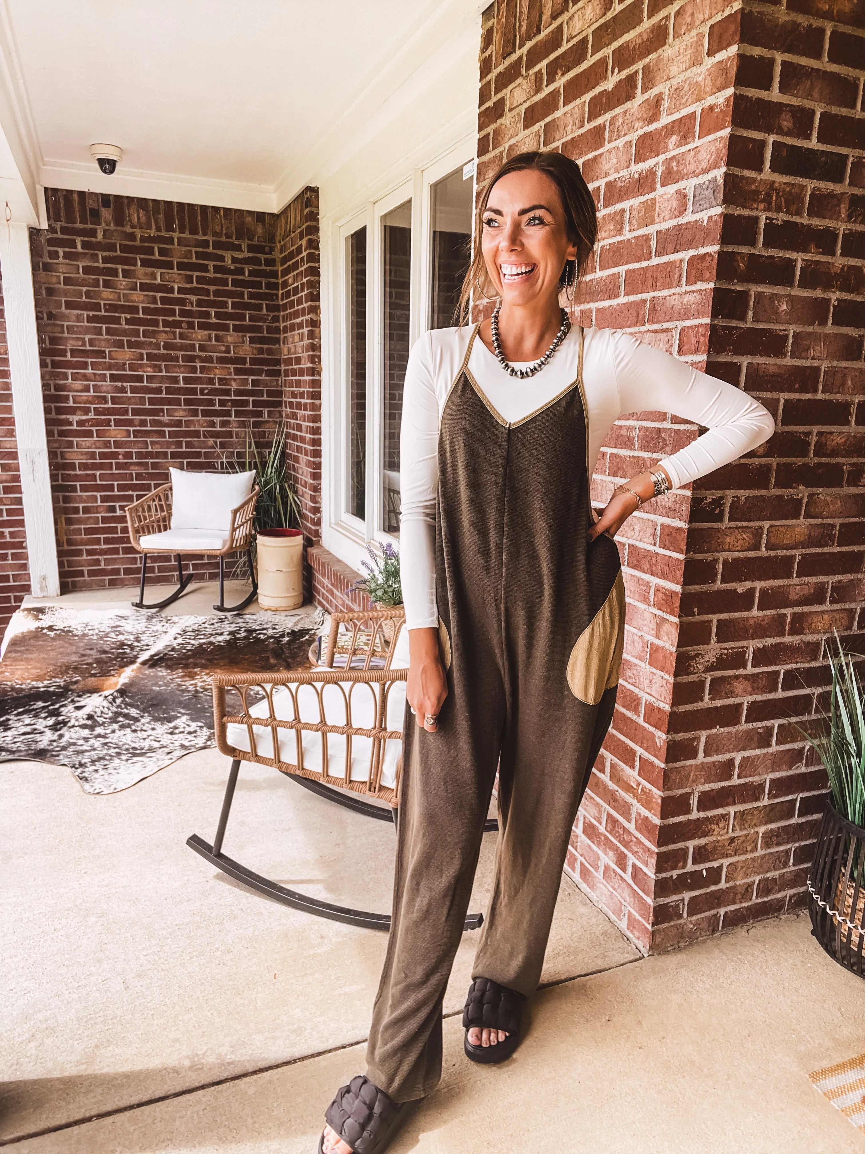 Washed Olive Thermal Jumpsuit Contrast Pocket
