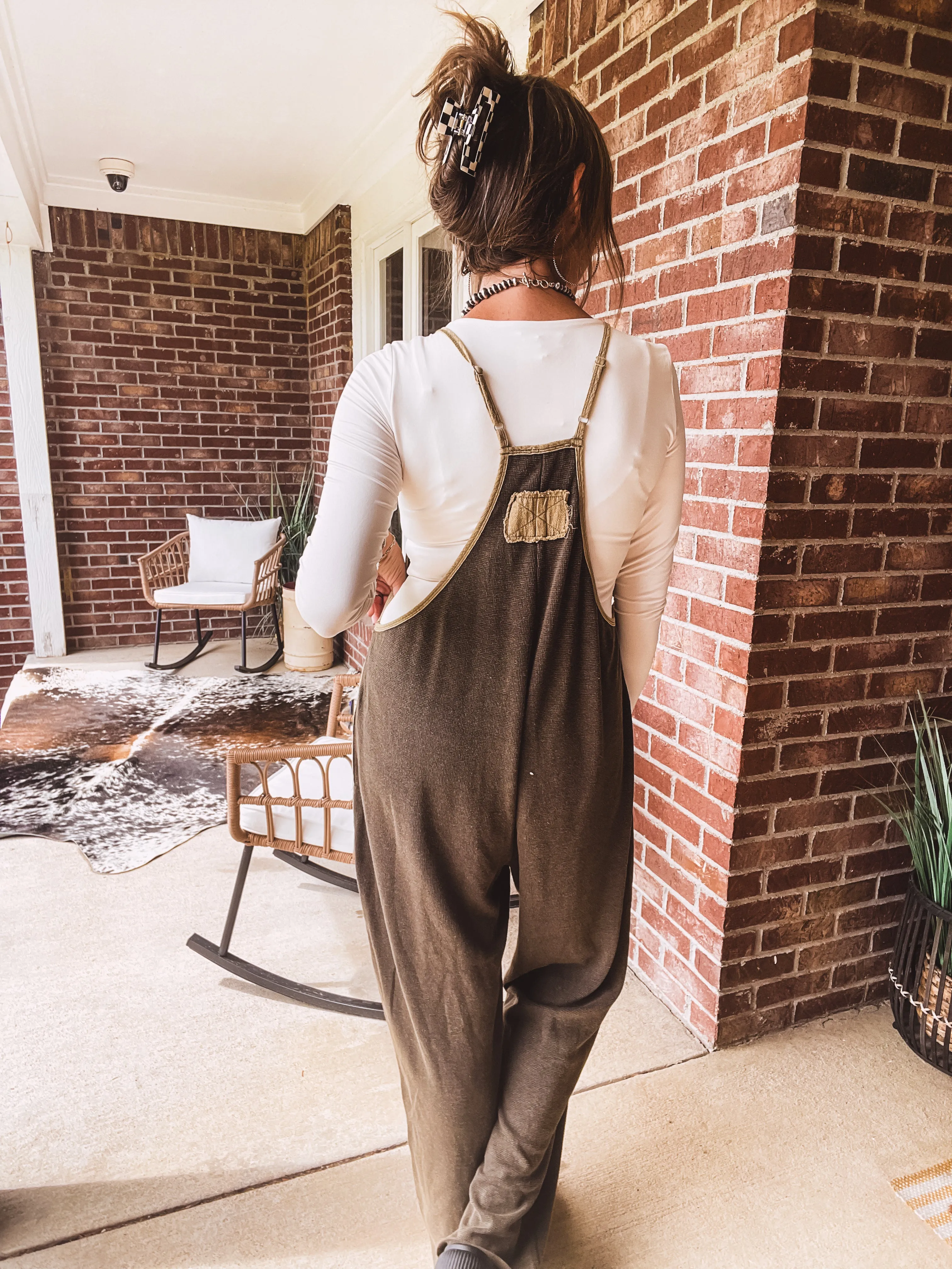 Washed Olive Thermal Jumpsuit Contrast Pocket