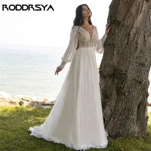 Wedding Dresses For Women Chiffon Puffy Sleeve vestido de novia