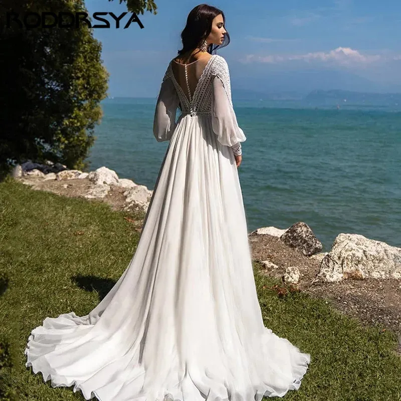 Wedding Dresses For Women Chiffon Puffy Sleeve vestido de novia
