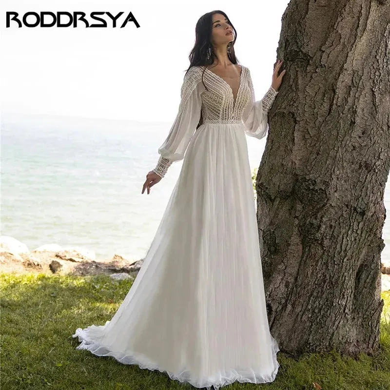Wedding Dresses For Women Chiffon Puffy Sleeve vestido de novia