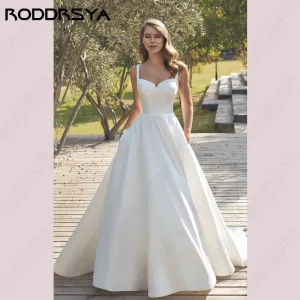 Wedding Guest Dresses: Wedding Dresses Square Collar Satin Bridal Gowns A-line