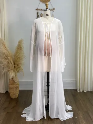 White Maternity Dress for Photo Shoot ,Sheer Chiffon Maternity Dress ,Maternity Boudoir YW243123