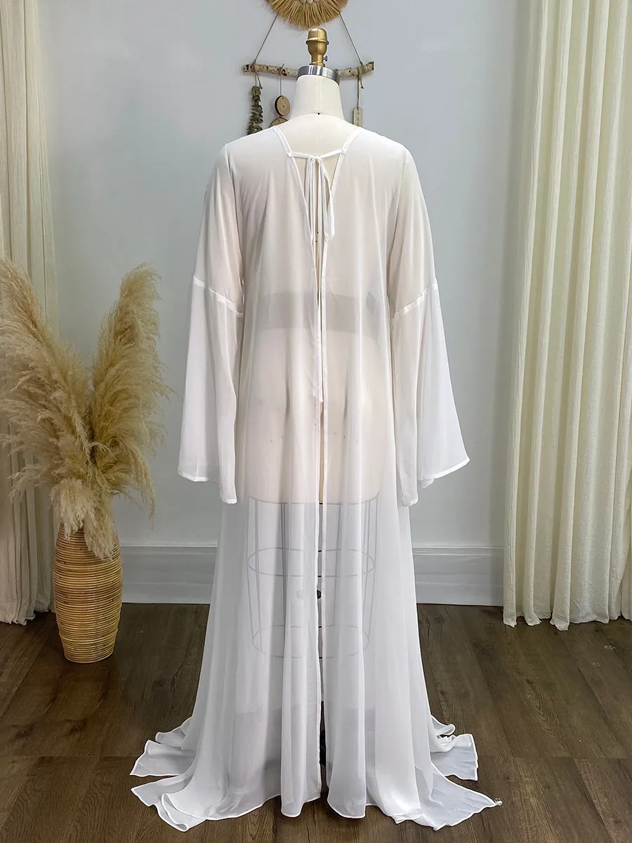 White Maternity Dress for Photo Shoot ,Sheer Chiffon Maternity Dress ,Maternity Boudoir YW243123