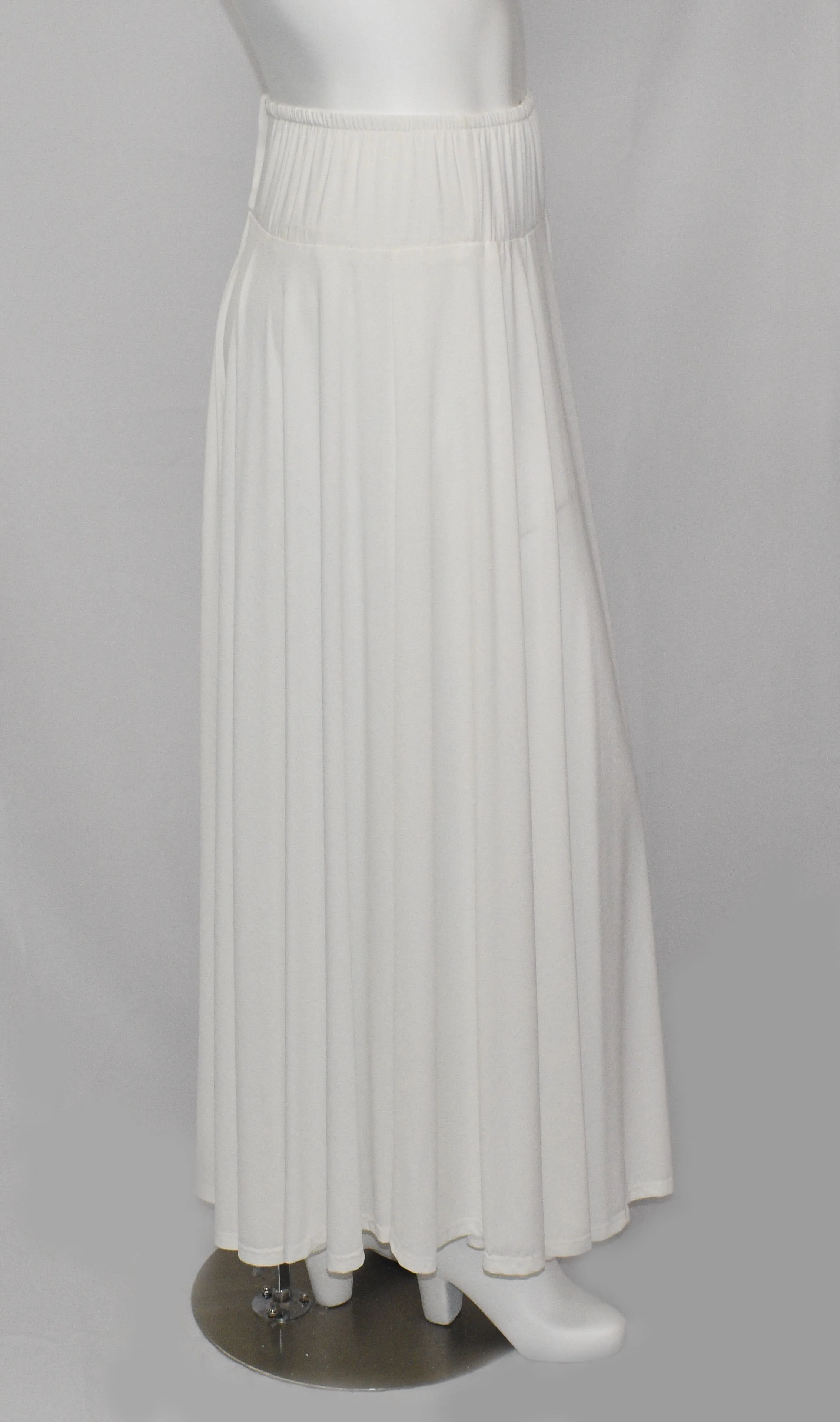 White Rich Drapery Spandex Extra Long Floor Length Skirt
