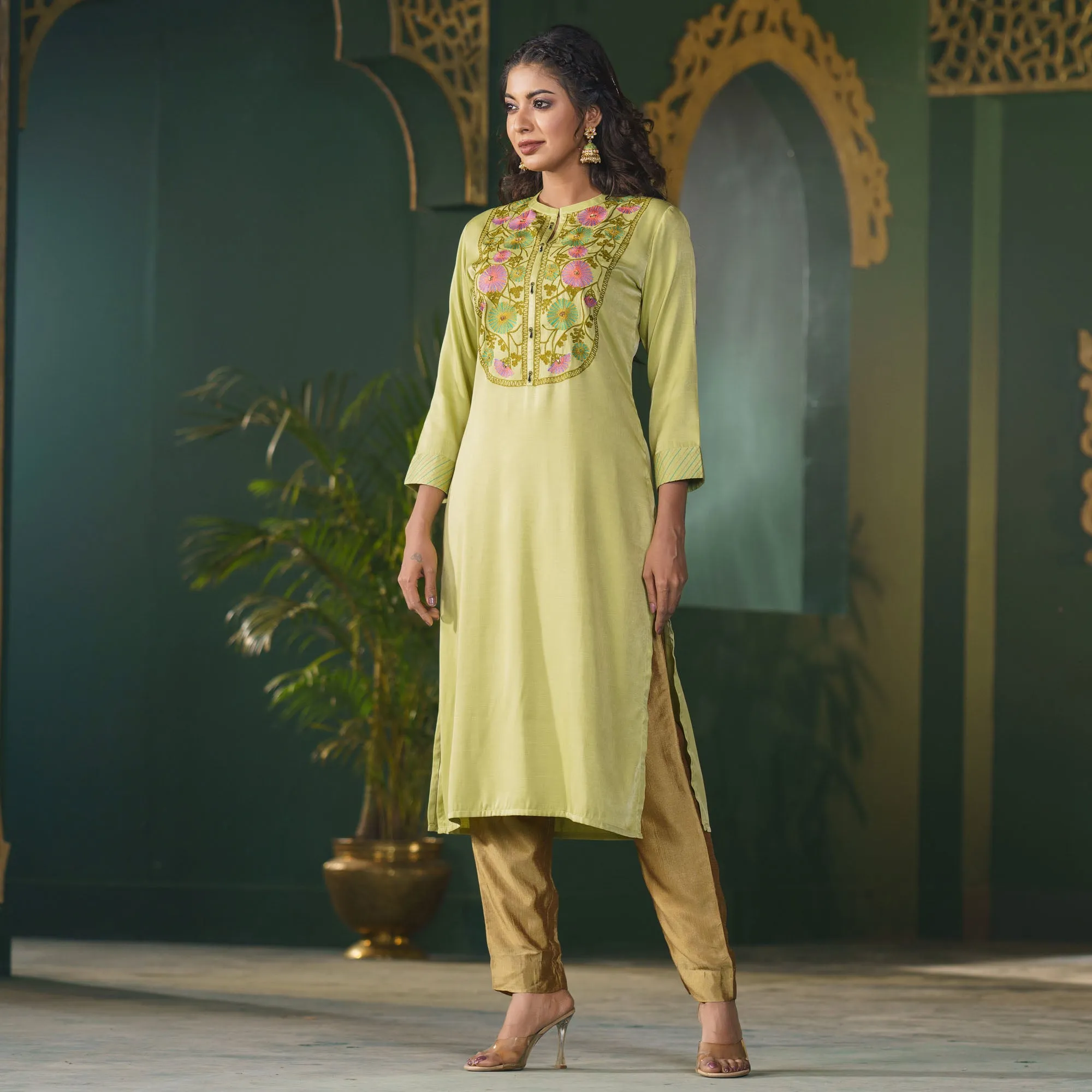 Womens Sea-Green Velvet Kurti