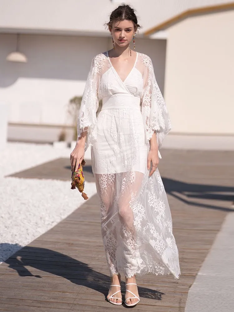 Women's Summer Bohemian White Seaside Resort Dress