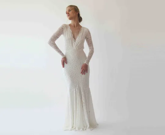 Wrap bohemian mermaid wedding dress #1255