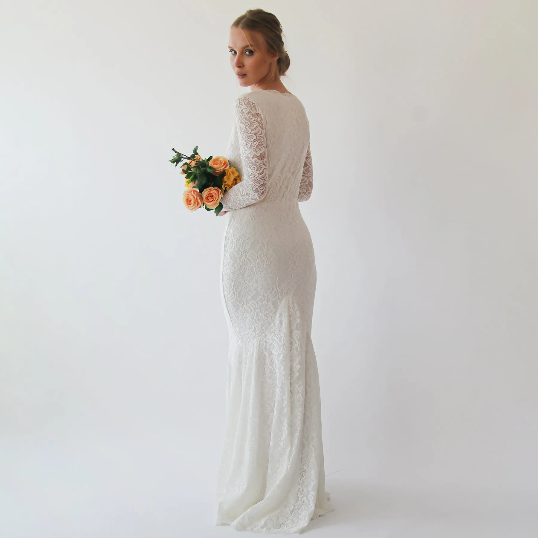 Wrap bohemian mermaid wedding dress #1255