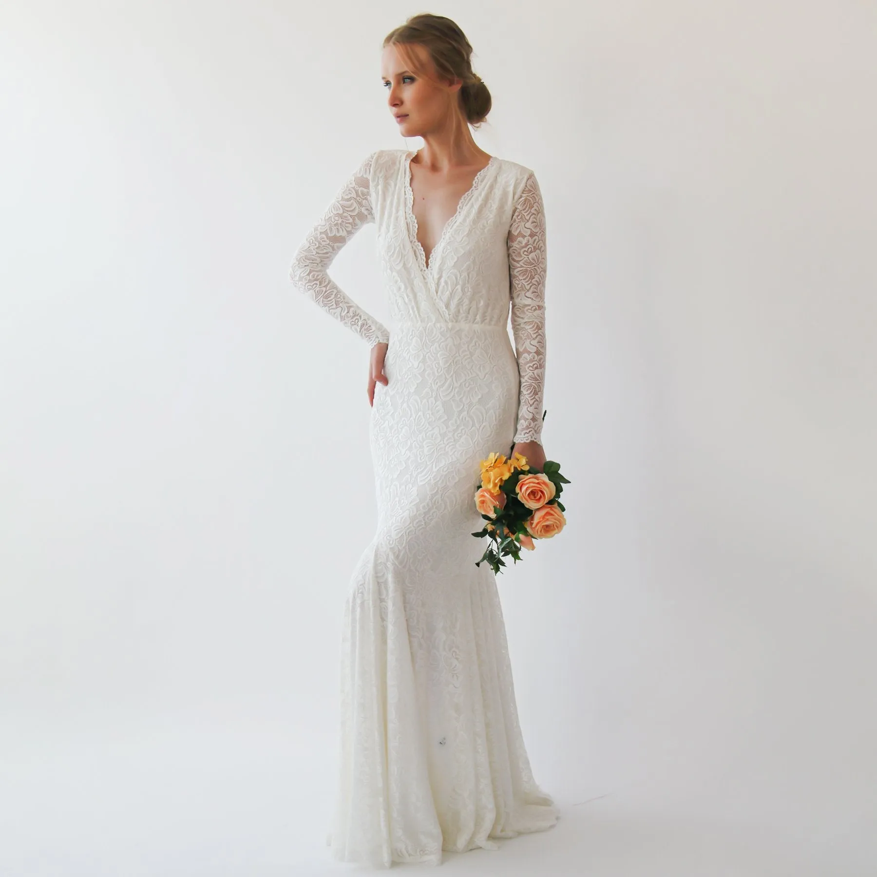 Wrap bohemian mermaid wedding dress #1255