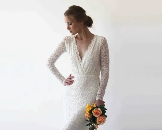 Wrap bohemian mermaid wedding dress #1255