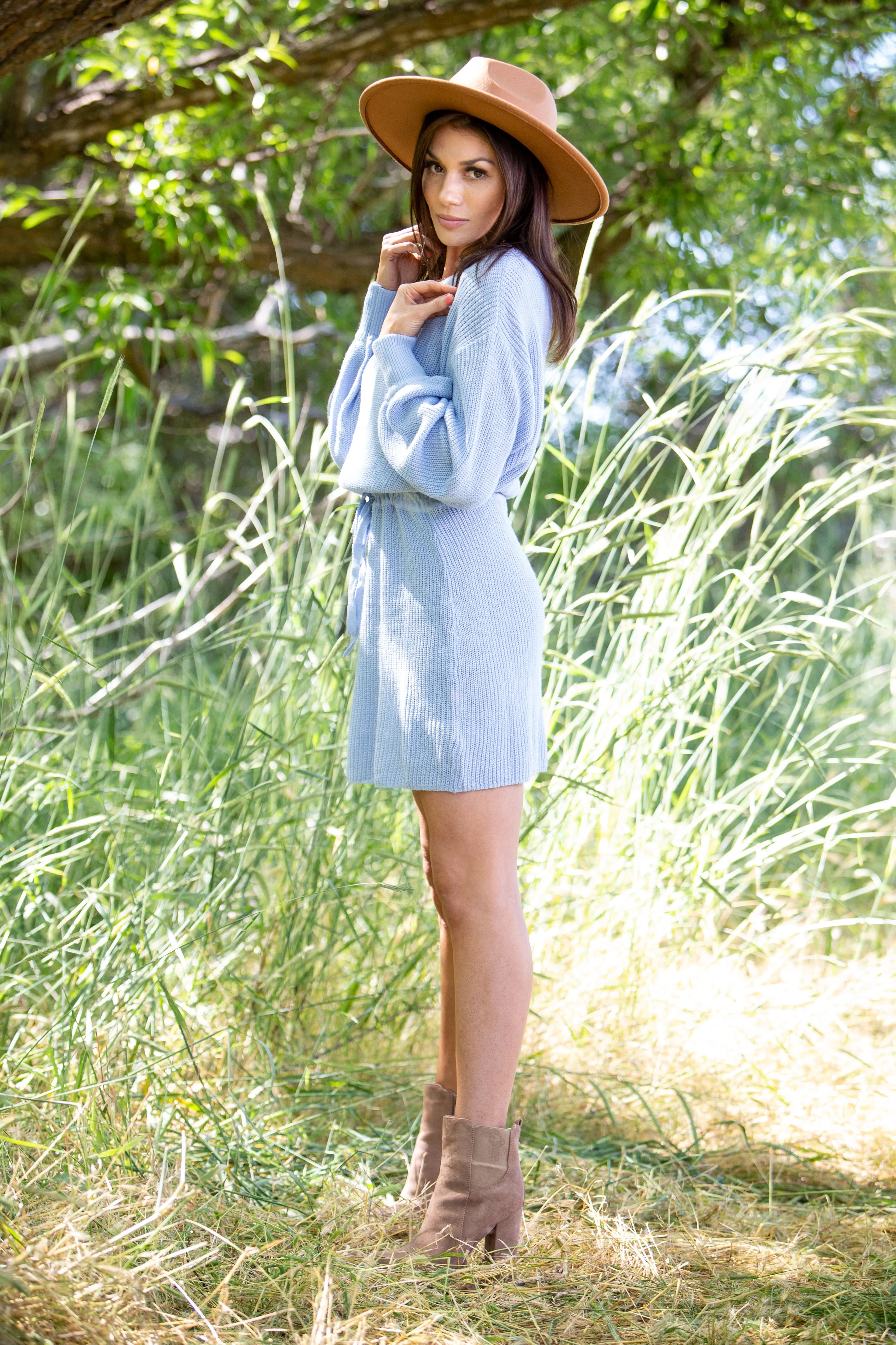 WREN BALLOON SLEEVE SWEATER DRESS ~ SKY