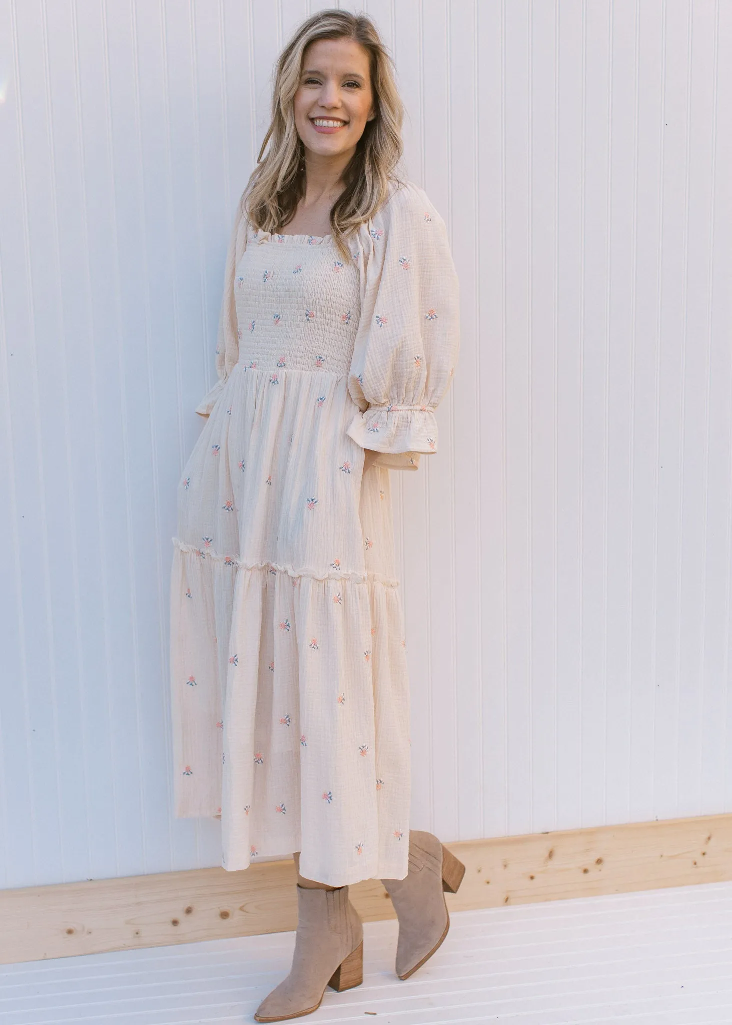 X Ivory Floral Embroidered Dress