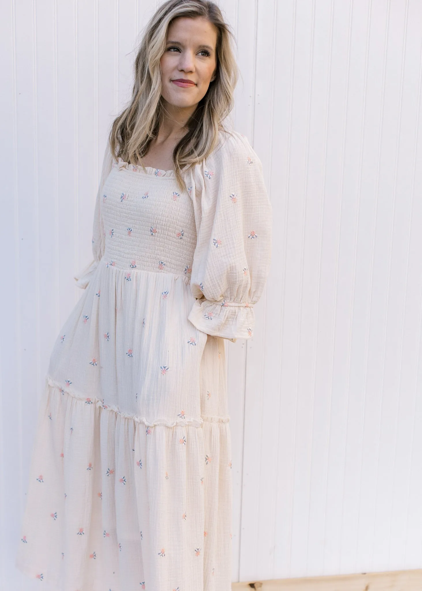X Ivory Floral Embroidered Dress