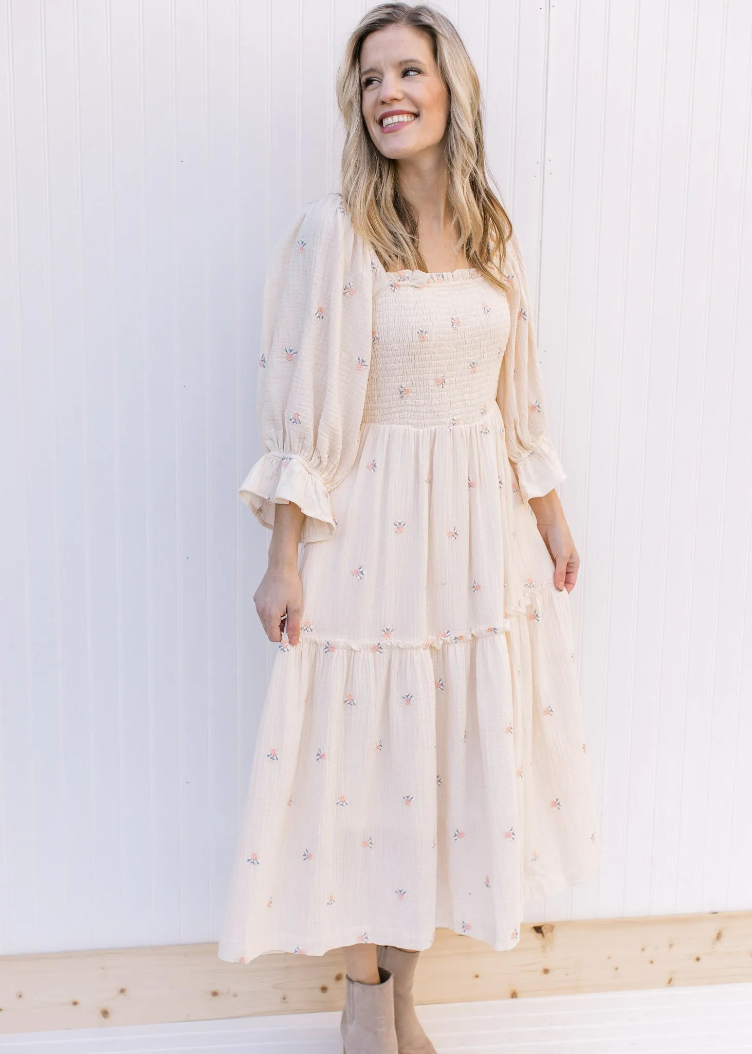 X Ivory Floral Embroidered Dress
