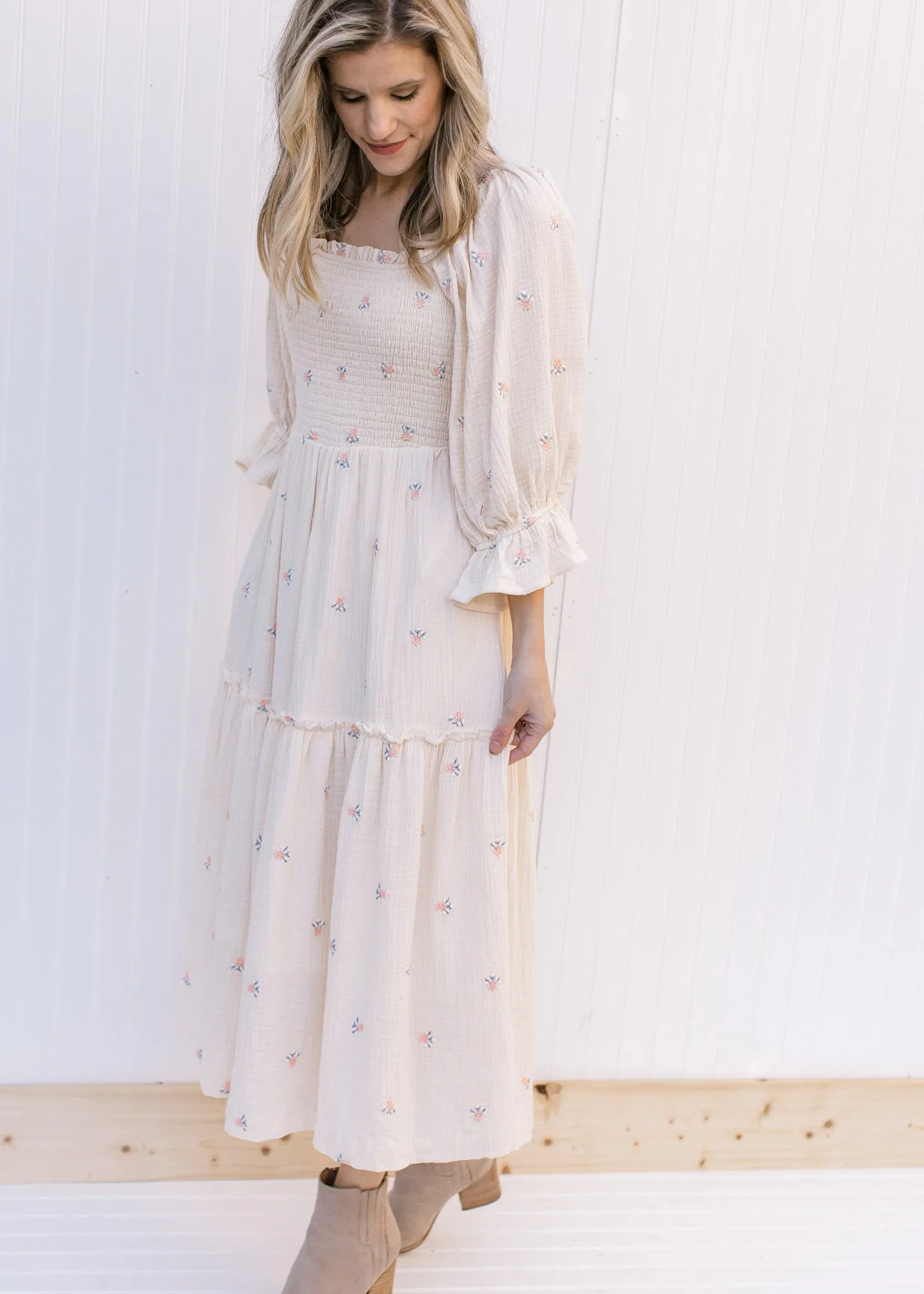 X Ivory Floral Embroidered Dress