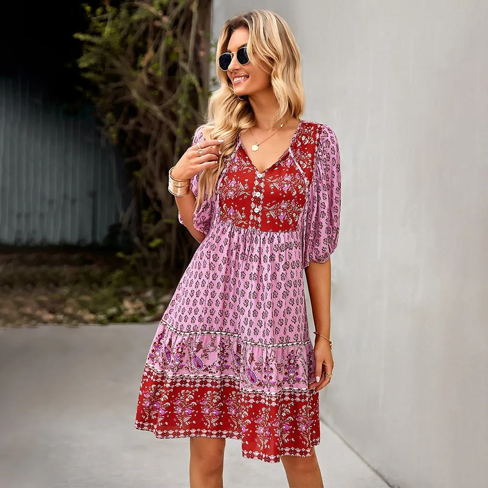 YASMIN Lantern Sleeve Bohemian Dress - NEW