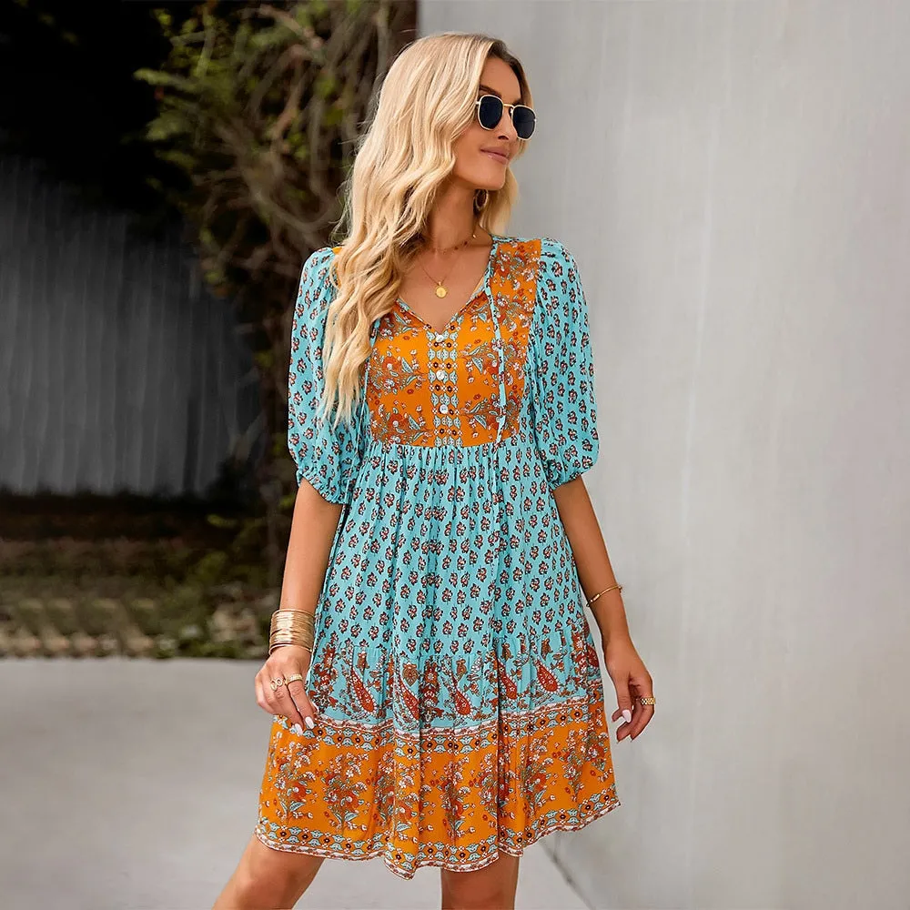 YASMIN Lantern Sleeve Bohemian Dress - NEW