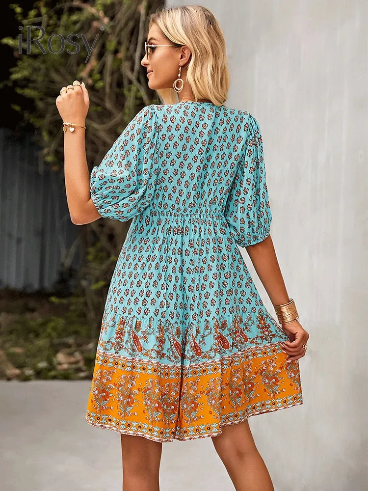 YASMIN Lantern Sleeve Bohemian Dress - NEW