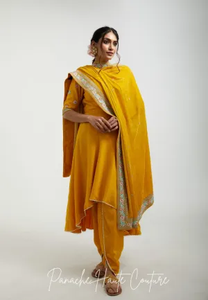 Yellow Color Silk Velvet Shawl
