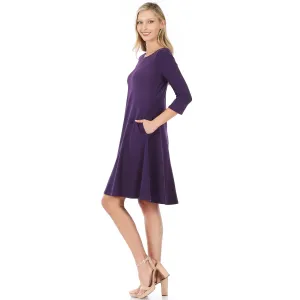 ZENANA No-4596P PREMIUM COTTON CLASSIC A LINE DRESS SIDE POCKETS Style